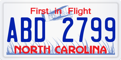 NC license plate ABD2799