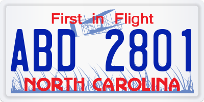 NC license plate ABD2801