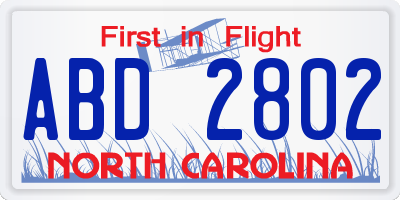 NC license plate ABD2802