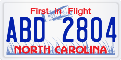 NC license plate ABD2804