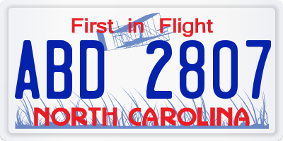 NC license plate ABD2807