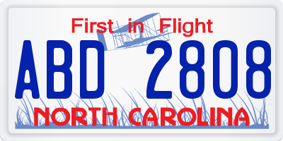NC license plate ABD2808
