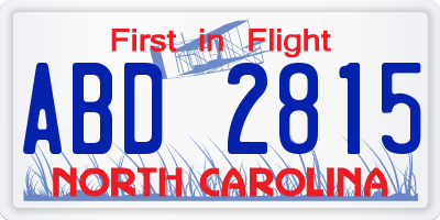 NC license plate ABD2815