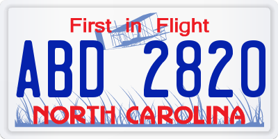 NC license plate ABD2820