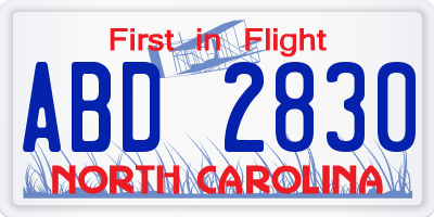 NC license plate ABD2830