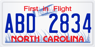 NC license plate ABD2834