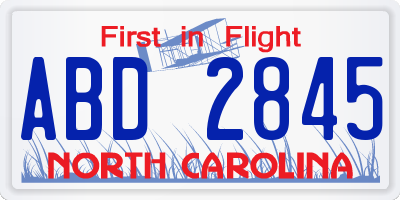 NC license plate ABD2845