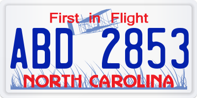 NC license plate ABD2853