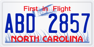 NC license plate ABD2857
