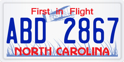 NC license plate ABD2867