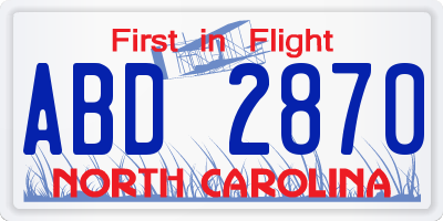 NC license plate ABD2870