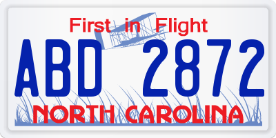 NC license plate ABD2872