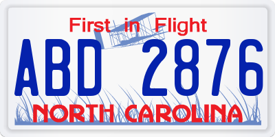 NC license plate ABD2876