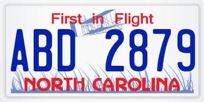 NC license plate ABD2879