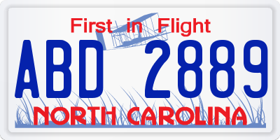 NC license plate ABD2889