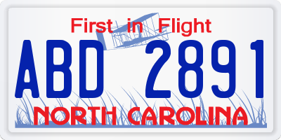NC license plate ABD2891