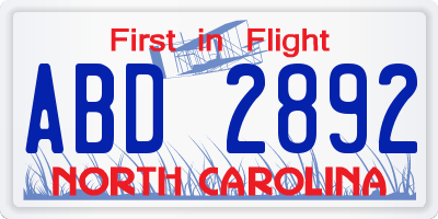 NC license plate ABD2892