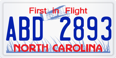 NC license plate ABD2893