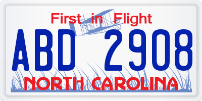 NC license plate ABD2908