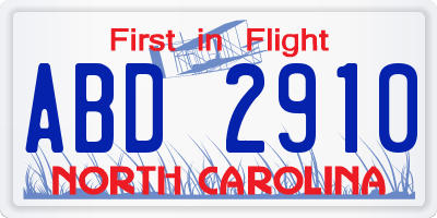NC license plate ABD2910