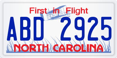 NC license plate ABD2925