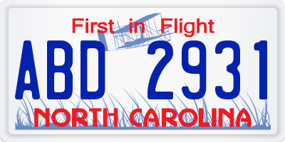 NC license plate ABD2931