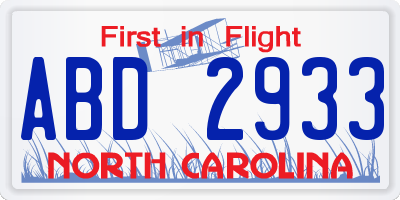 NC license plate ABD2933