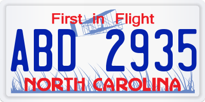 NC license plate ABD2935