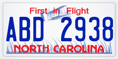 NC license plate ABD2938