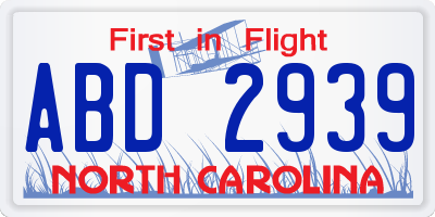 NC license plate ABD2939