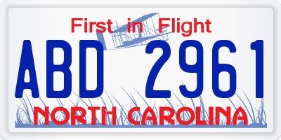 NC license plate ABD2961