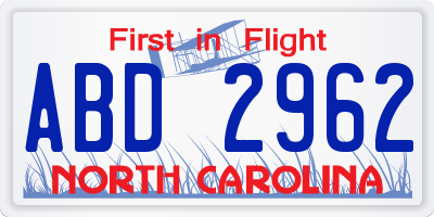 NC license plate ABD2962