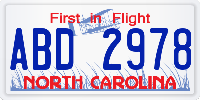 NC license plate ABD2978