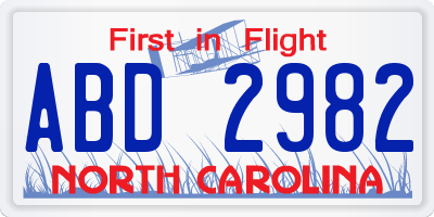 NC license plate ABD2982
