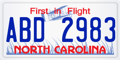 NC license plate ABD2983