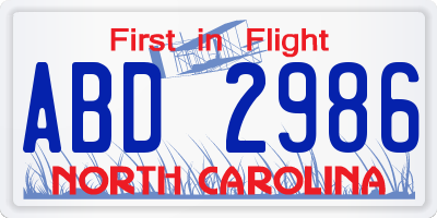 NC license plate ABD2986