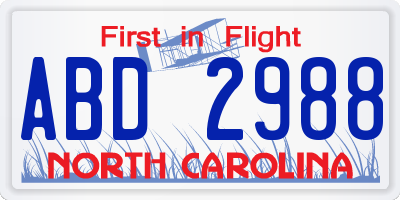 NC license plate ABD2988