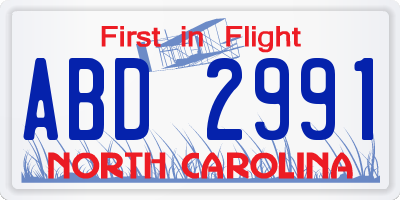 NC license plate ABD2991