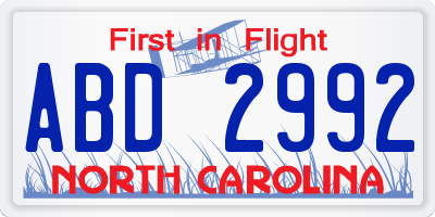 NC license plate ABD2992