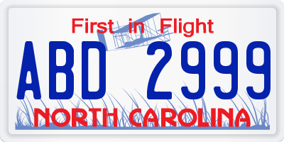 NC license plate ABD2999