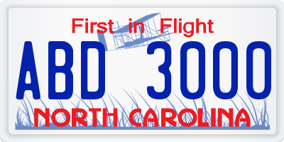 NC license plate ABD3000