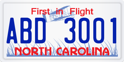 NC license plate ABD3001