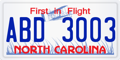 NC license plate ABD3003