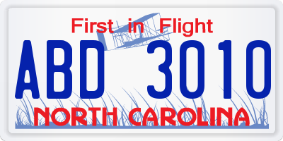 NC license plate ABD3010