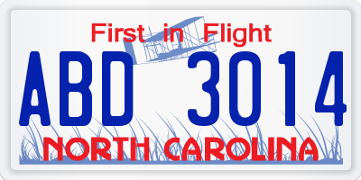 NC license plate ABD3014