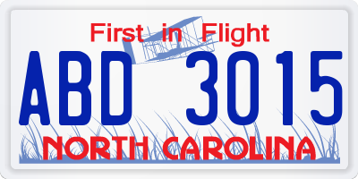 NC license plate ABD3015