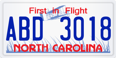 NC license plate ABD3018