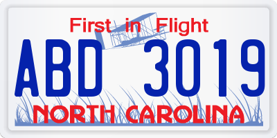 NC license plate ABD3019