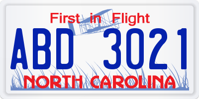 NC license plate ABD3021