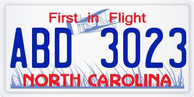 NC license plate ABD3023